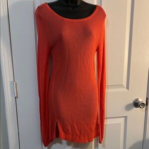 Vibrant Coral Knit Sweater Dress
